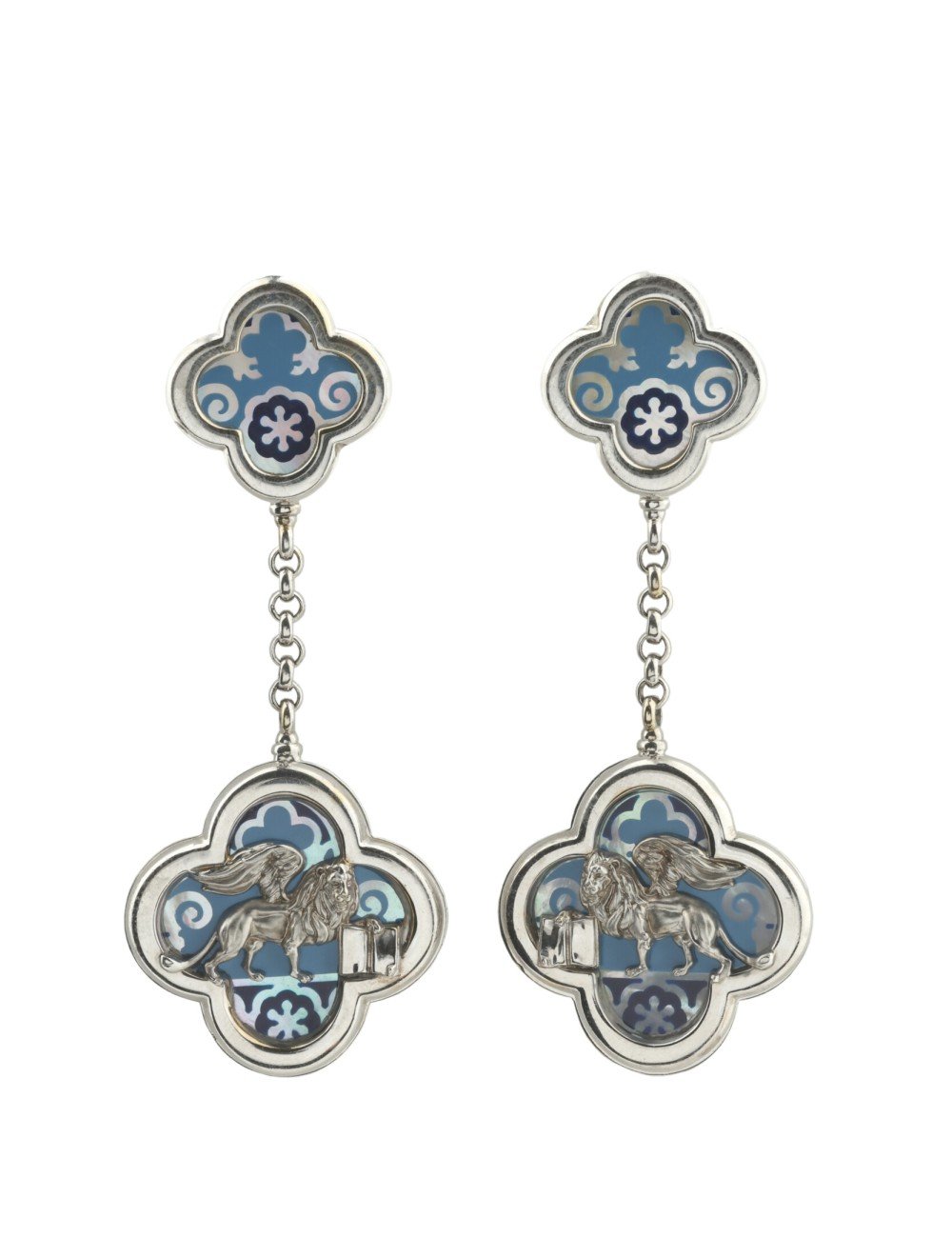 Серьги из белого золота c эмалью и перламутром