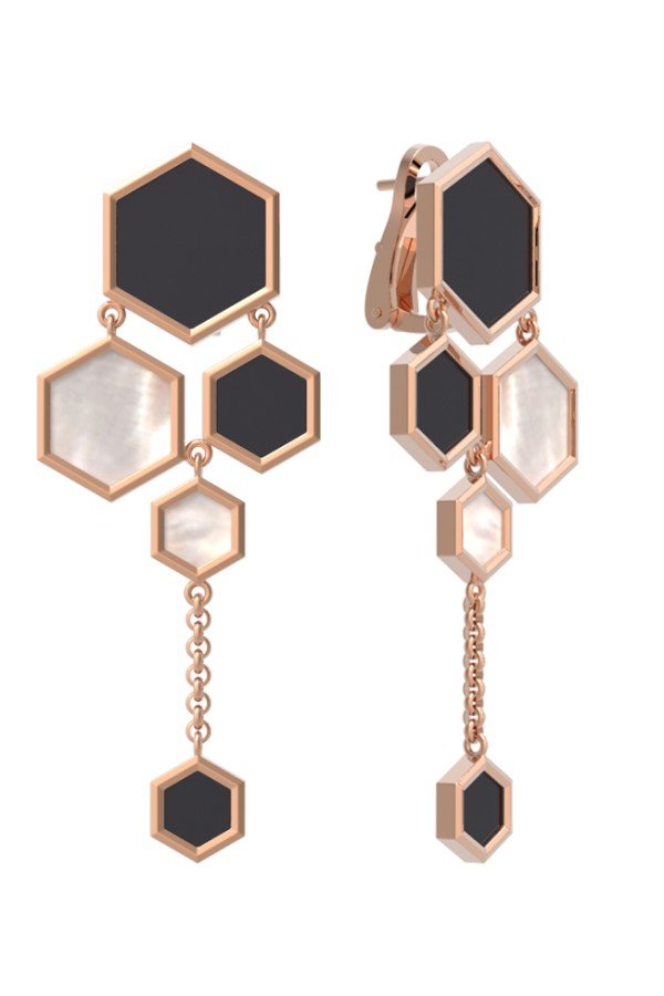 Серьги из золота c ониксом и перламутром