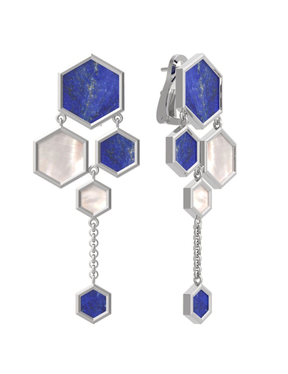 Серьги из белого золота c лазуритом и перламутром