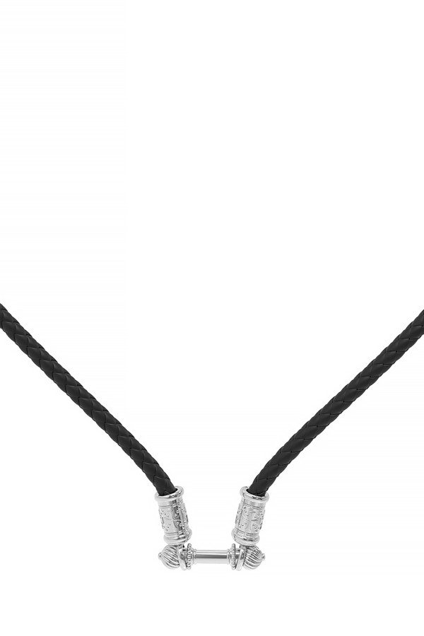 Гайтан из белого золота c кожаным шнурком