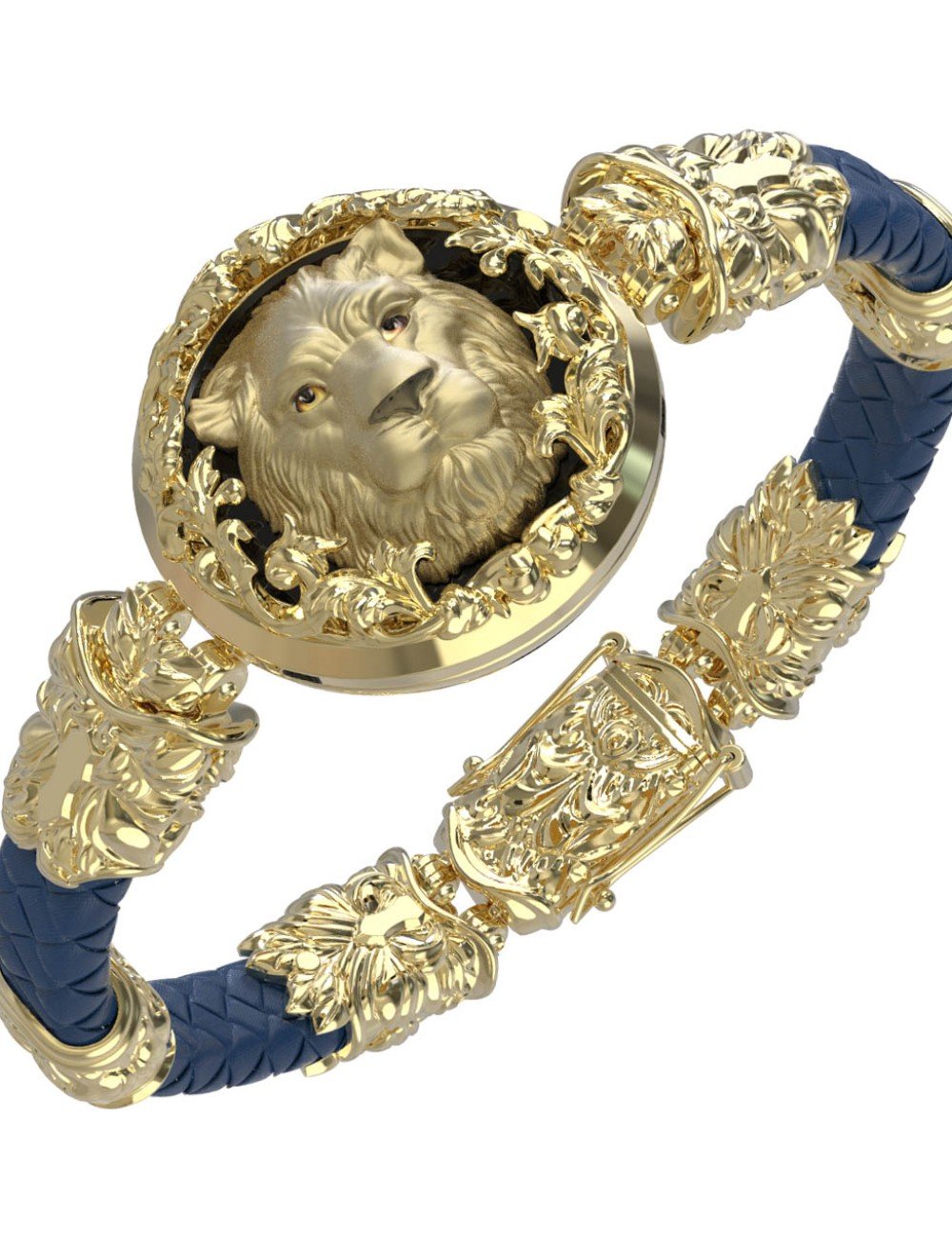 Браслет из лимонного золота c эмалью, кожаным шнурком и ониксом