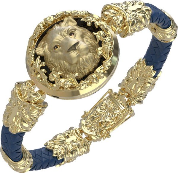 Браслет из лимонного золота c эмалью, кожаным шнурком и ониксом