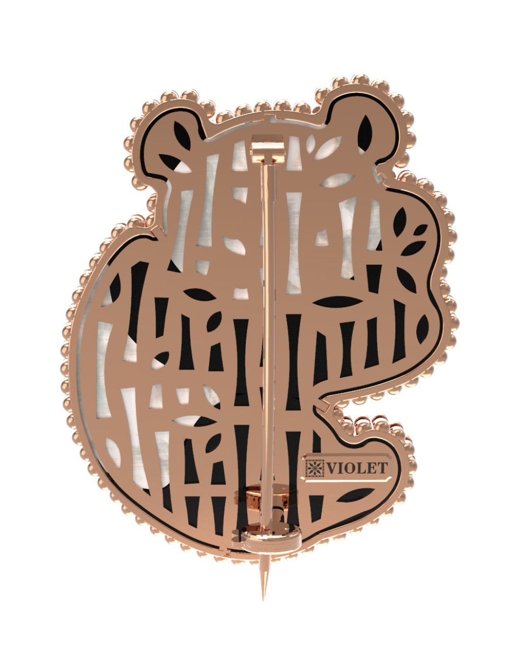 Брошь из золота c эмалью, ониксом и перламутром