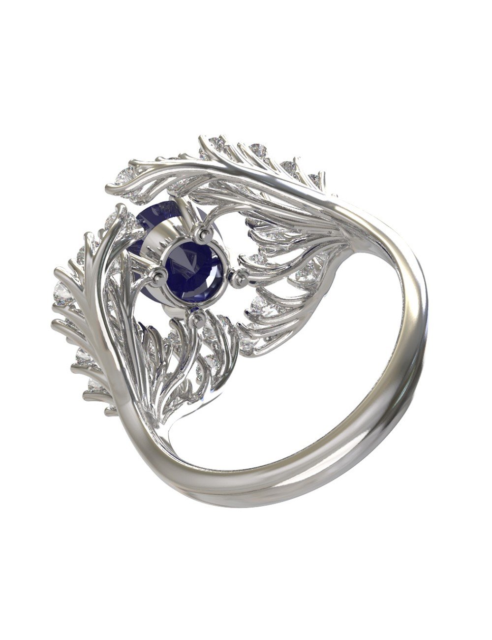 Кольцо из белого золота c бриллиантами и сапфиром