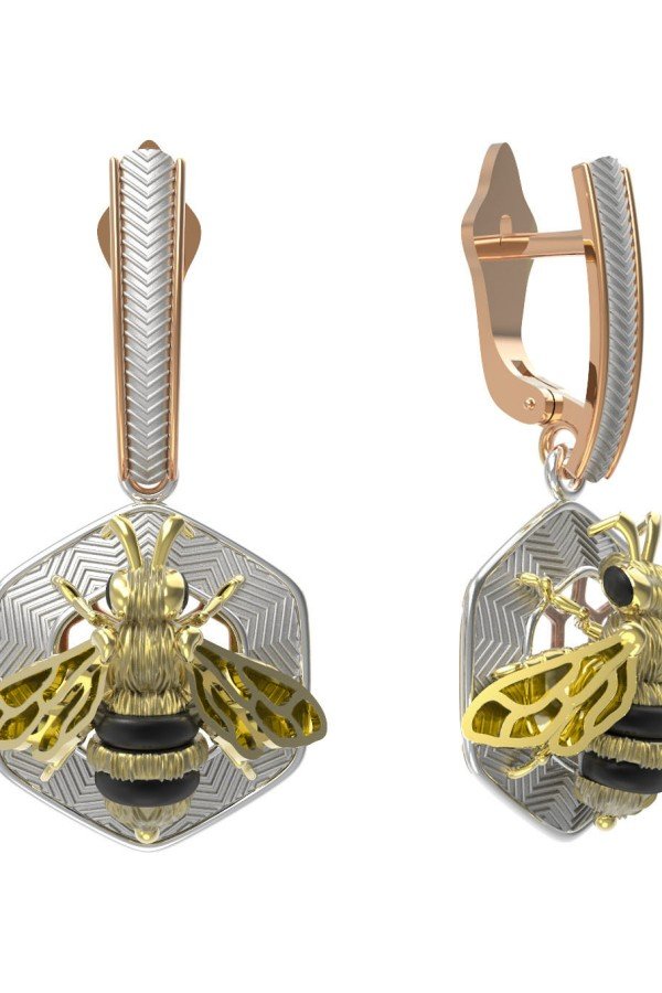 Серьги из золота c эмалью, ониксом и эмалью