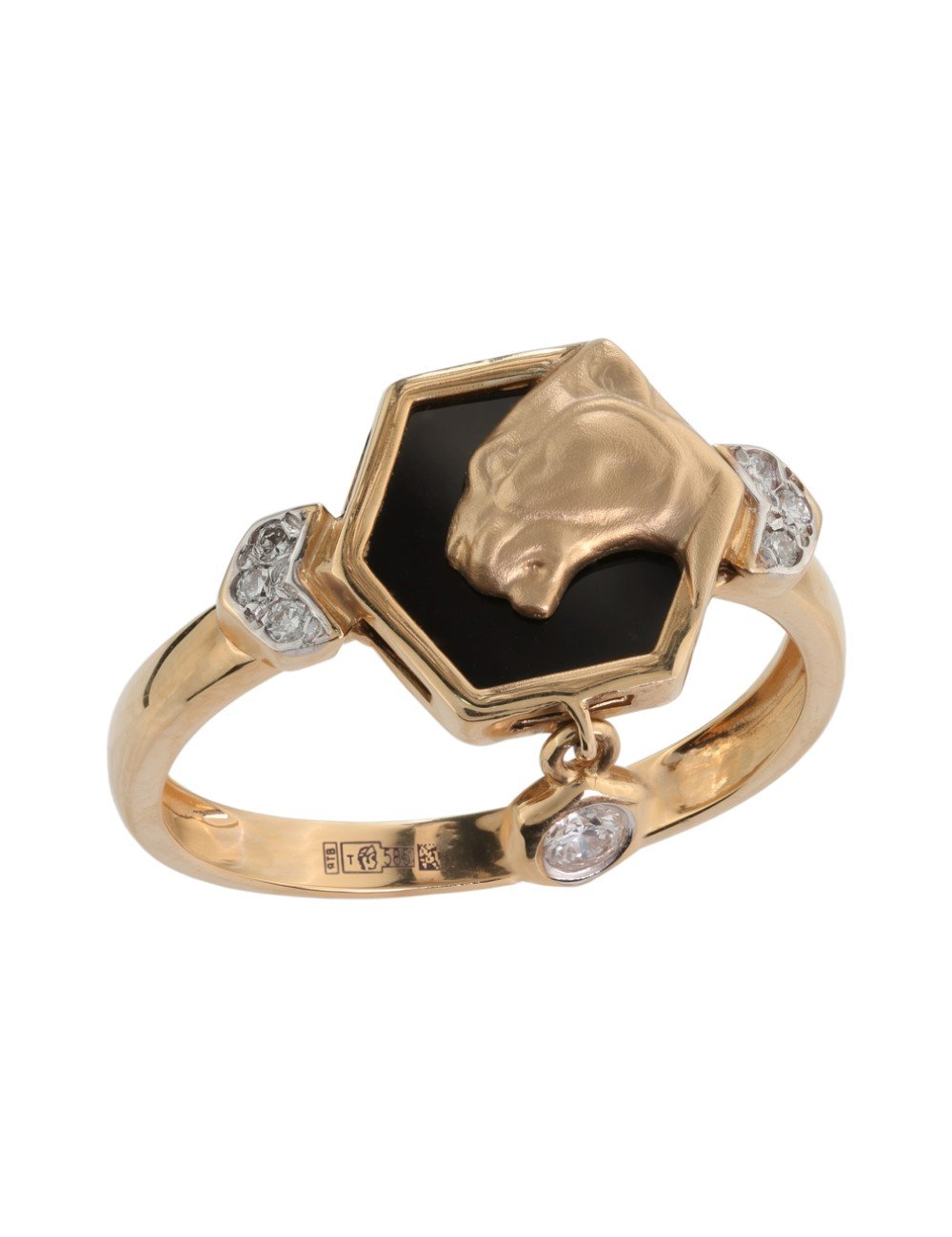 Кольцо из золота c бриллиантами и ониксом