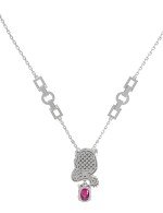 Колье из белого золота c бриллиантами, рубином и изумрудом