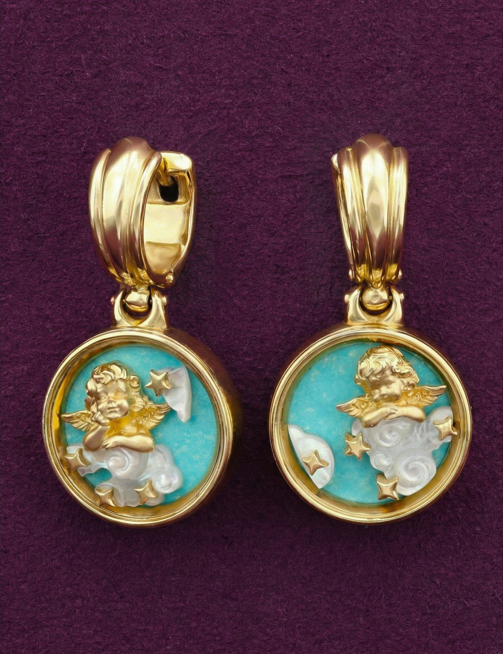 Серьги из лимонного золота c бирюзой и перламутром