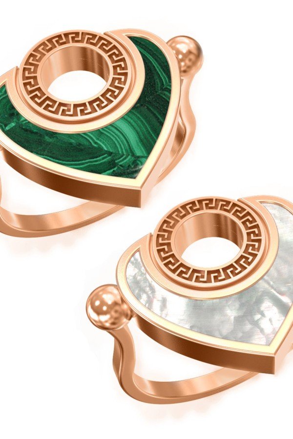 Кольцо из золота c малахитом и перламутром