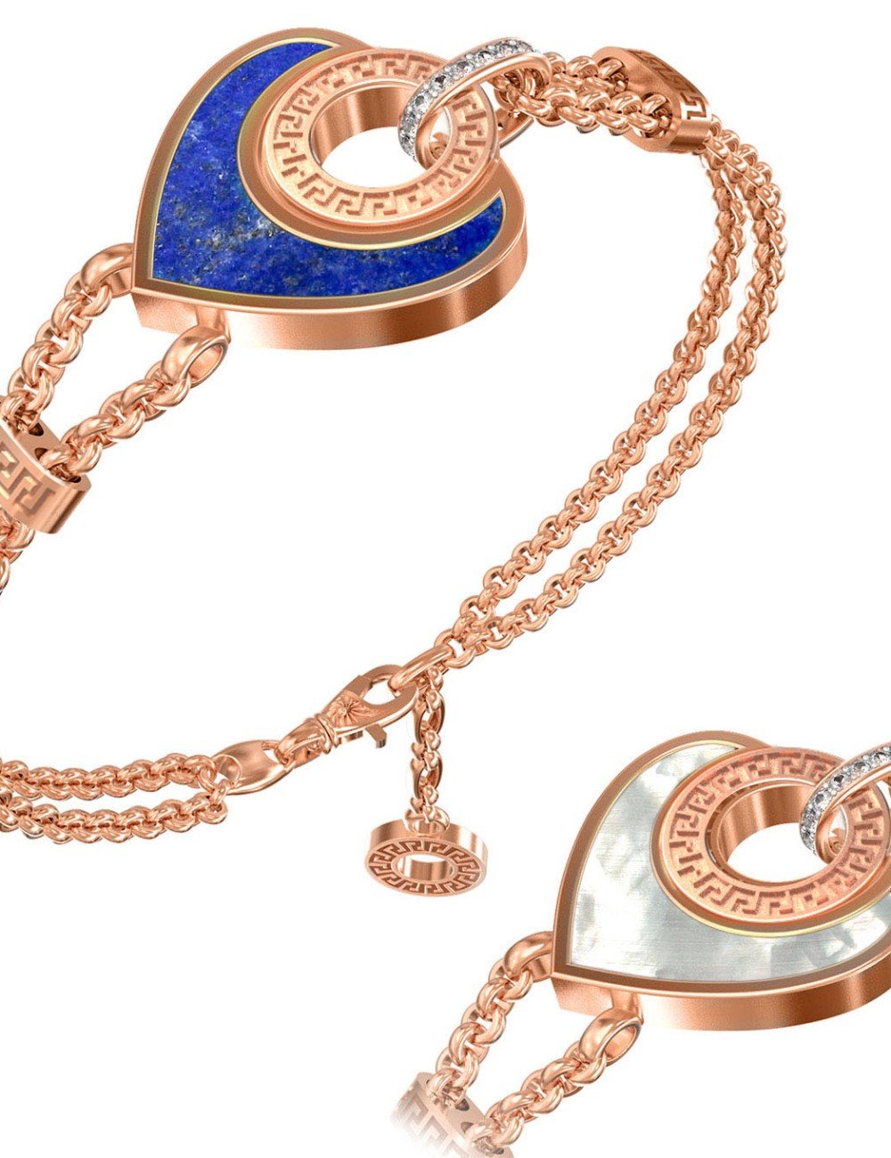 Браслет из золота c фианитом, лазуритом и перламутром