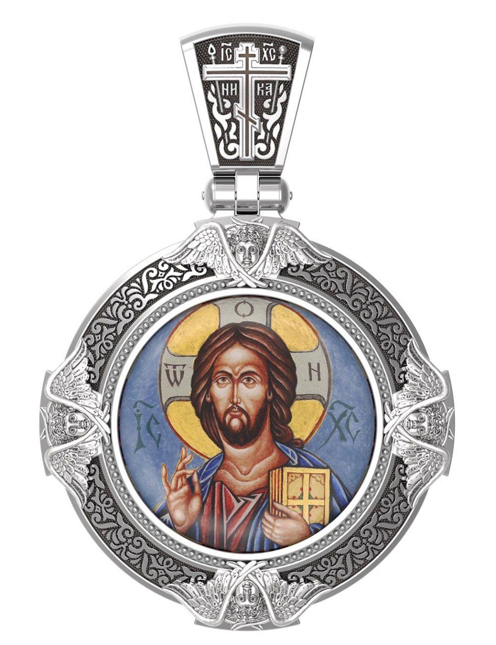 Образок из белого золота c эмалью и иконописью