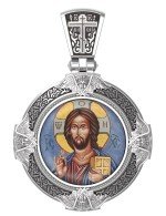 Образок из белого золота c эмалью и иконописью