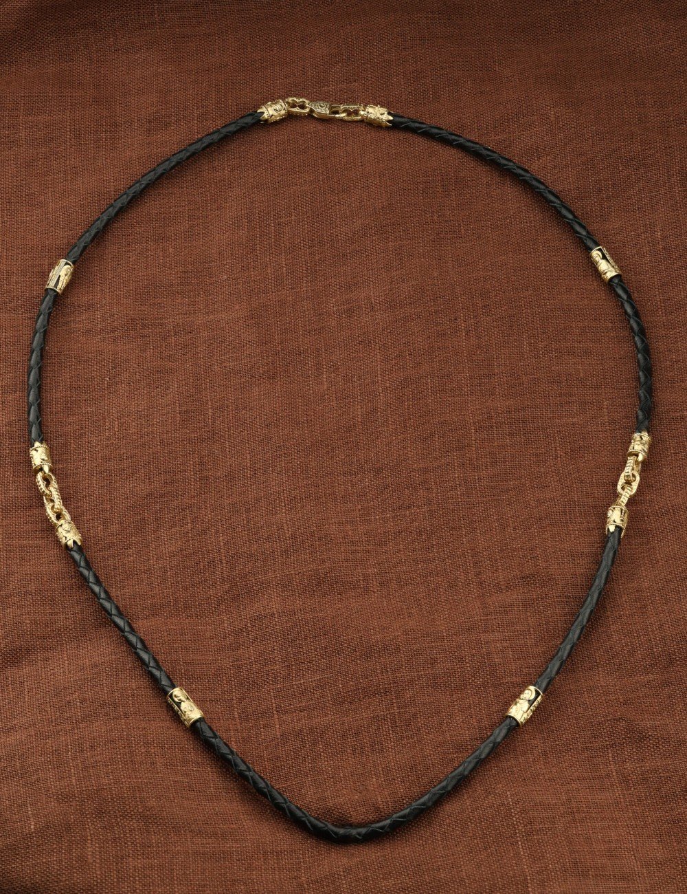 Гайтан из лимонного золота c кожаным шнурком