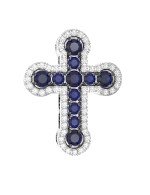 Крест из белого золота c бриллиантами и сапфиром