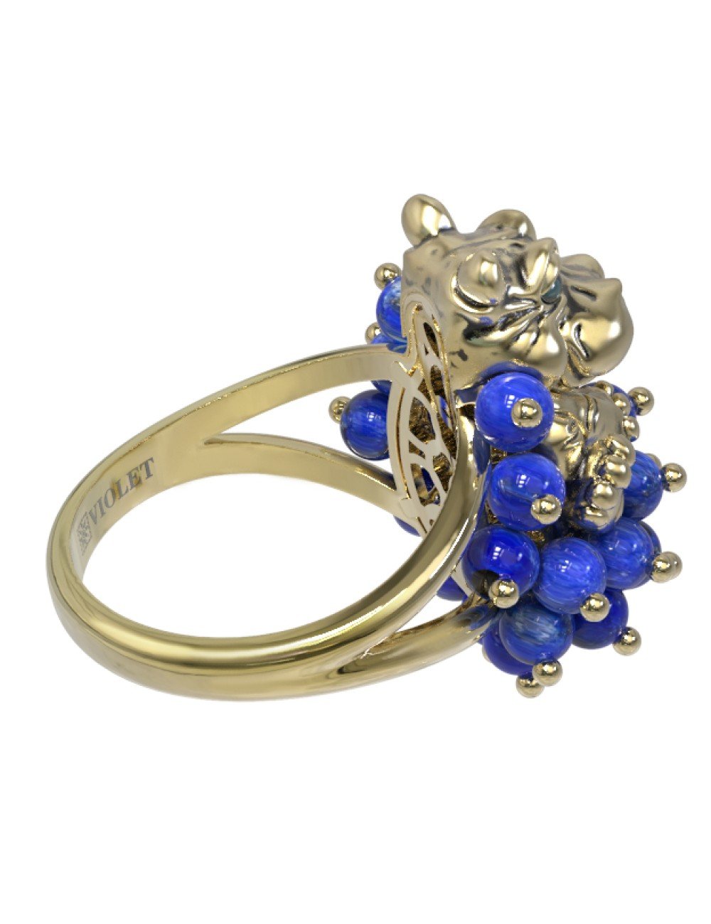 Кольцо из лимонного золота c эмалью и лазуритом