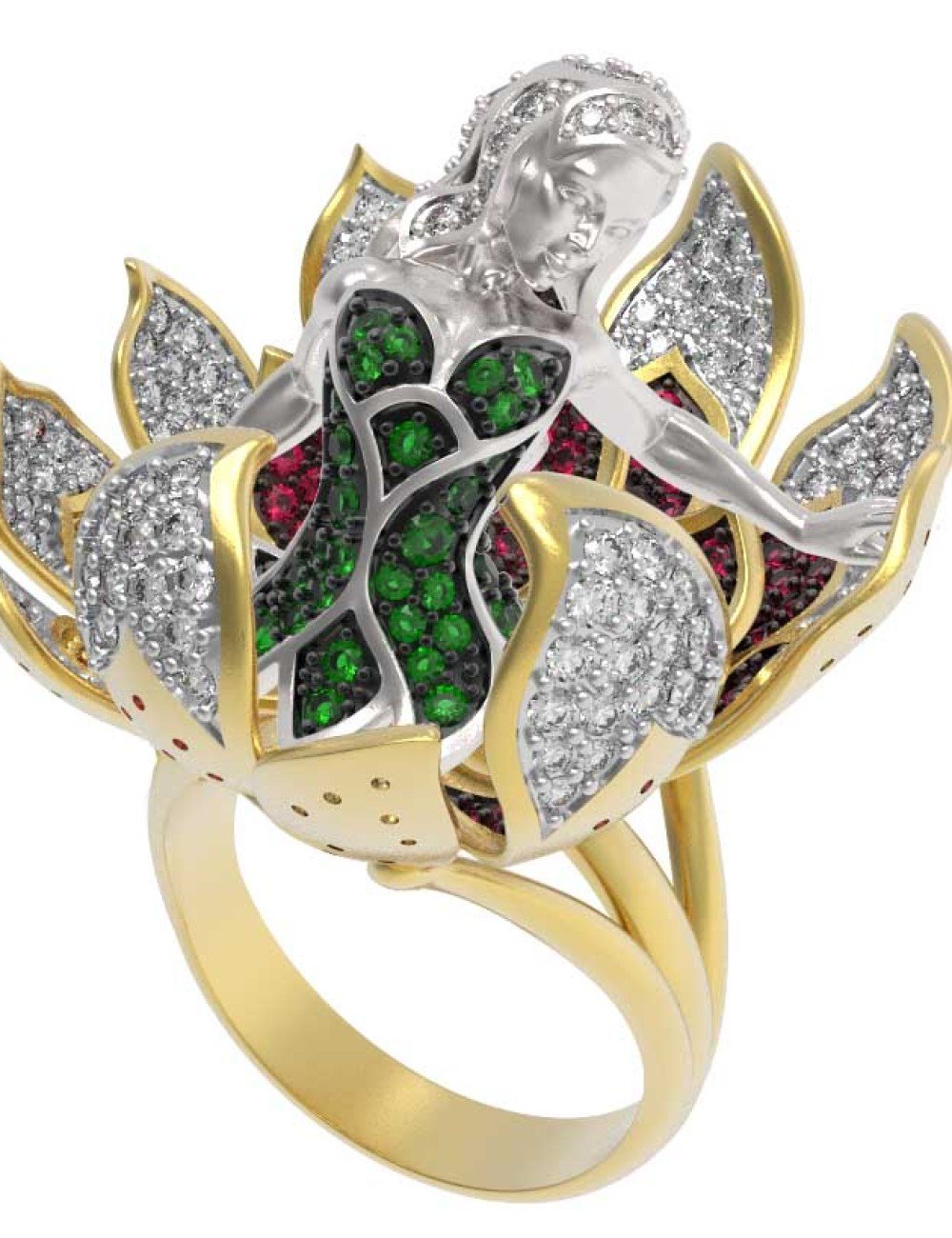 Кольцо из лимонного золота c фианитом