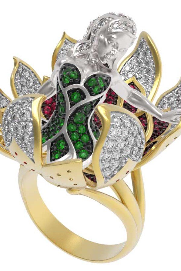 Кольцо из лимонного золота c фианитом