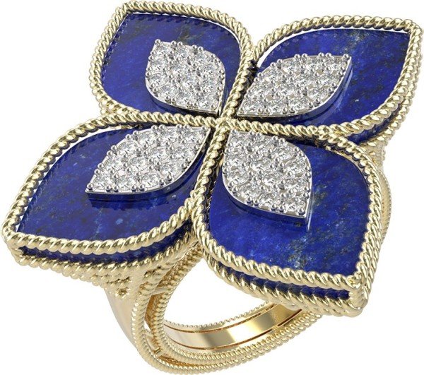 Кольцо из лимонного золота c бриллиантами и лазуритом