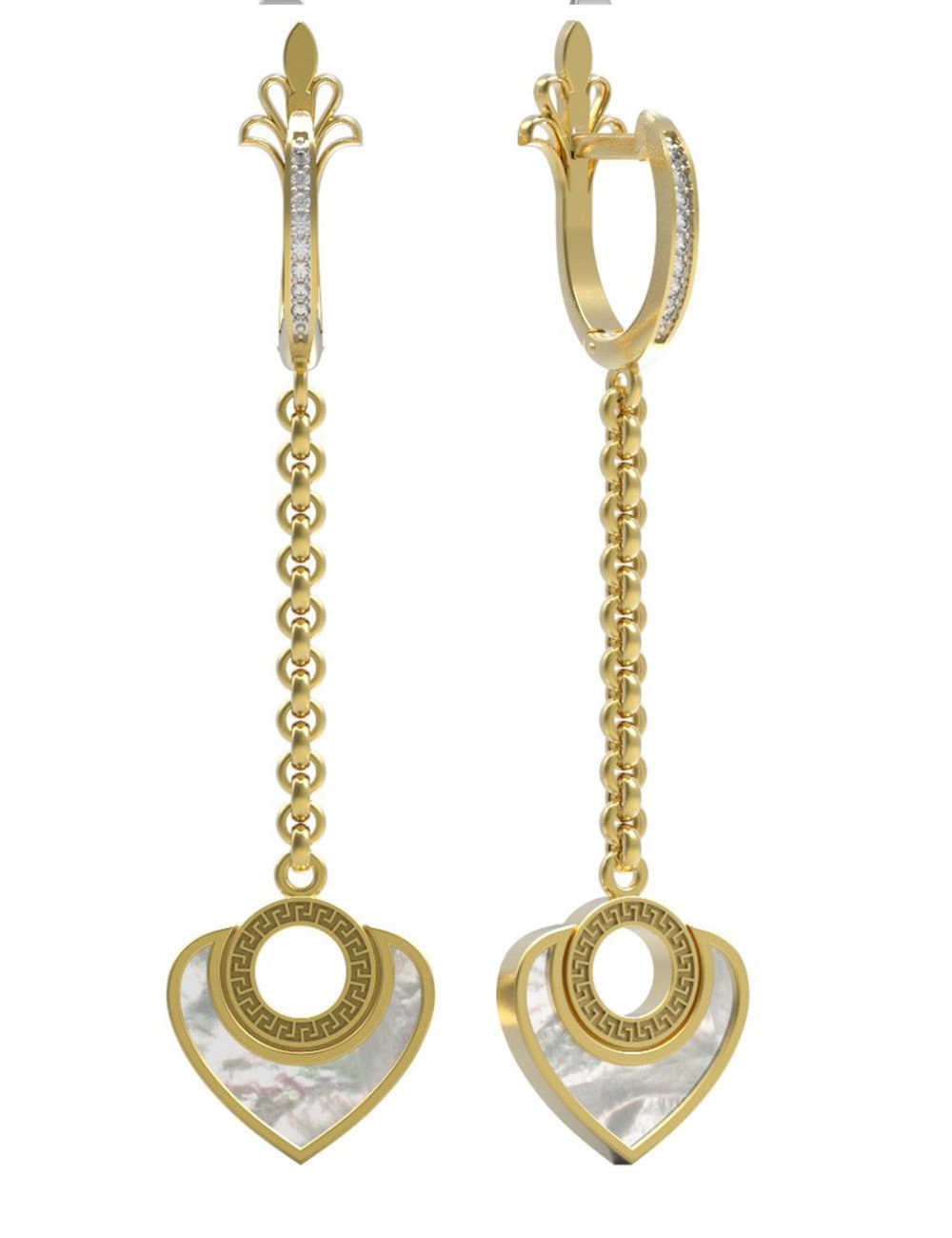 Серьги из лимонного золота c фианитом и перламутром