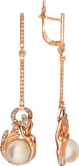 Серьги из золота c бриллиантами и жемчугом