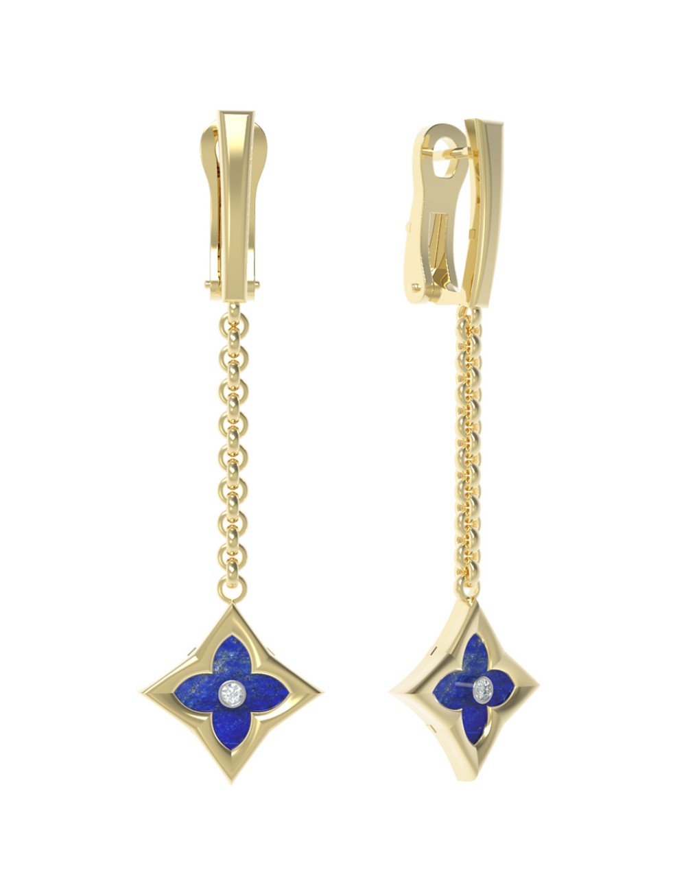 Серьги из лимонного золота c бриллиантами и лазуритом