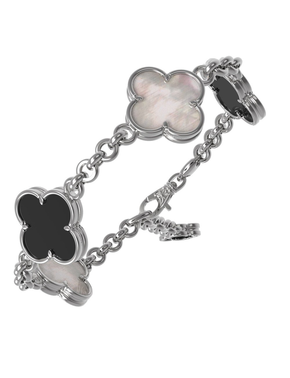 Браслет из белого золота c ониксом и перламутром