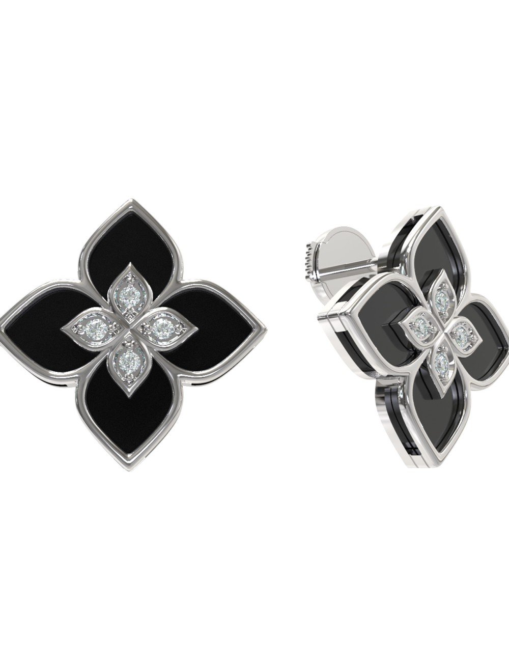 Серьги из белого золота c бриллиантами и ониксом