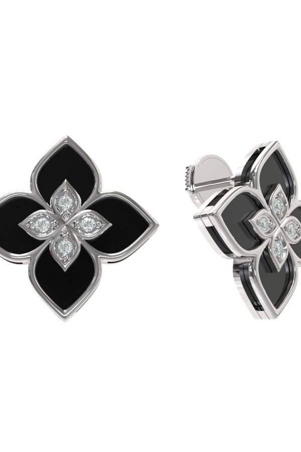 Серьги из белого золота c бриллиантами и ониксом