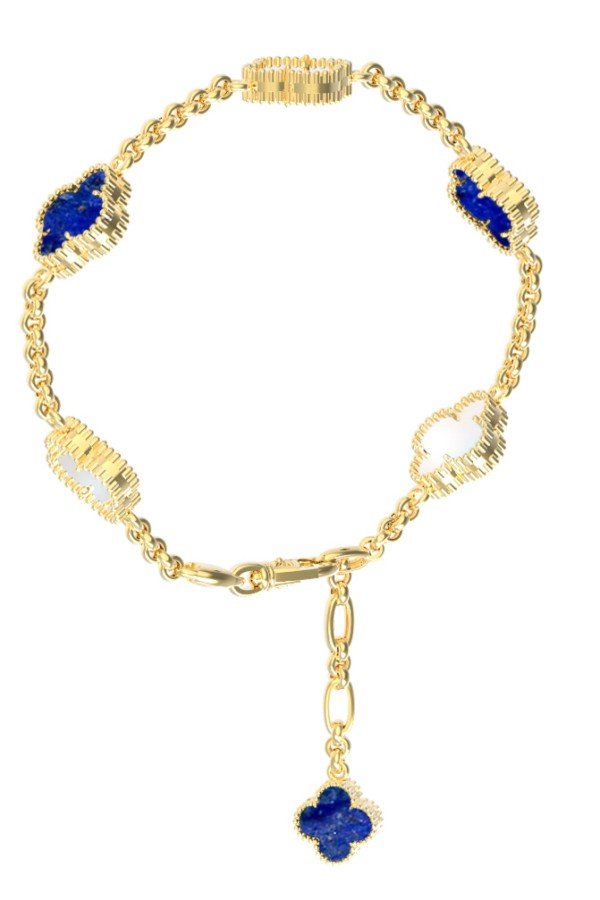 Браслет из лимонного золота c лазуритом и перламутром