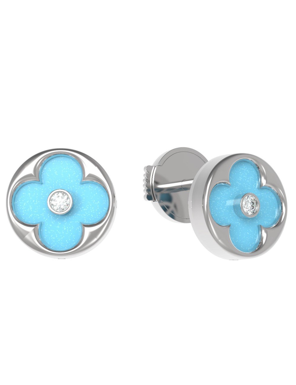 Серьги из белого золота c бриллиантами и бирюзой