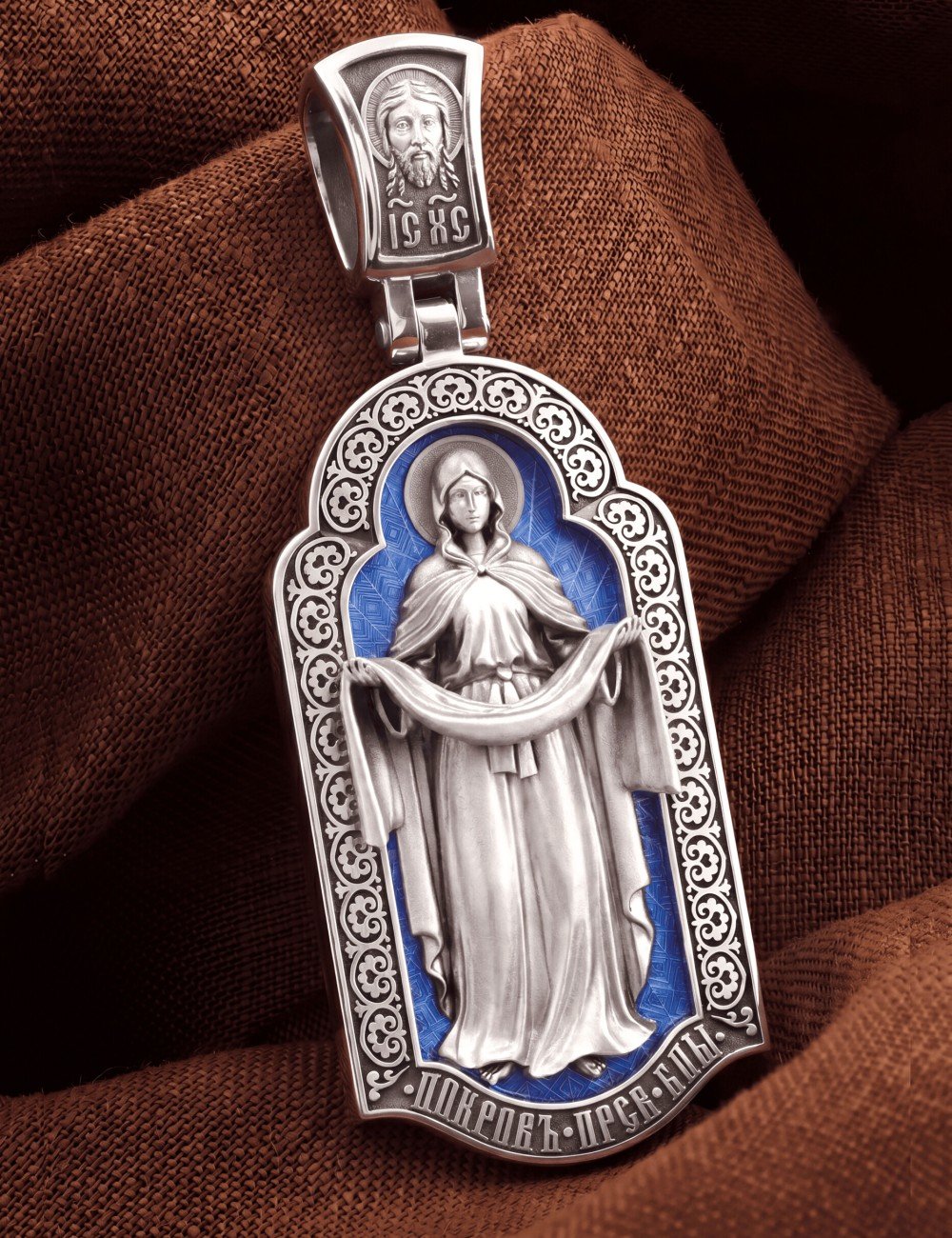 Образок из белого золота c эмалью