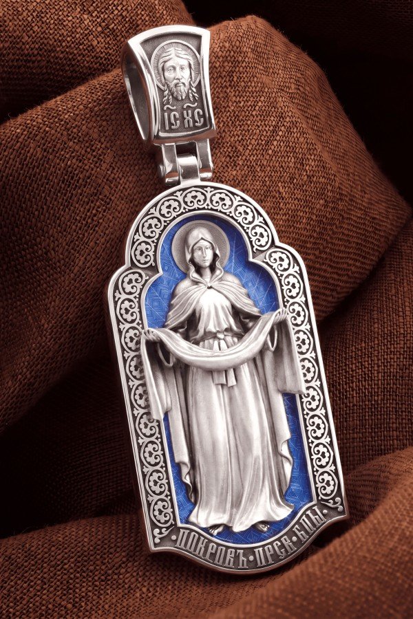 Образок из белого золота c эмалью