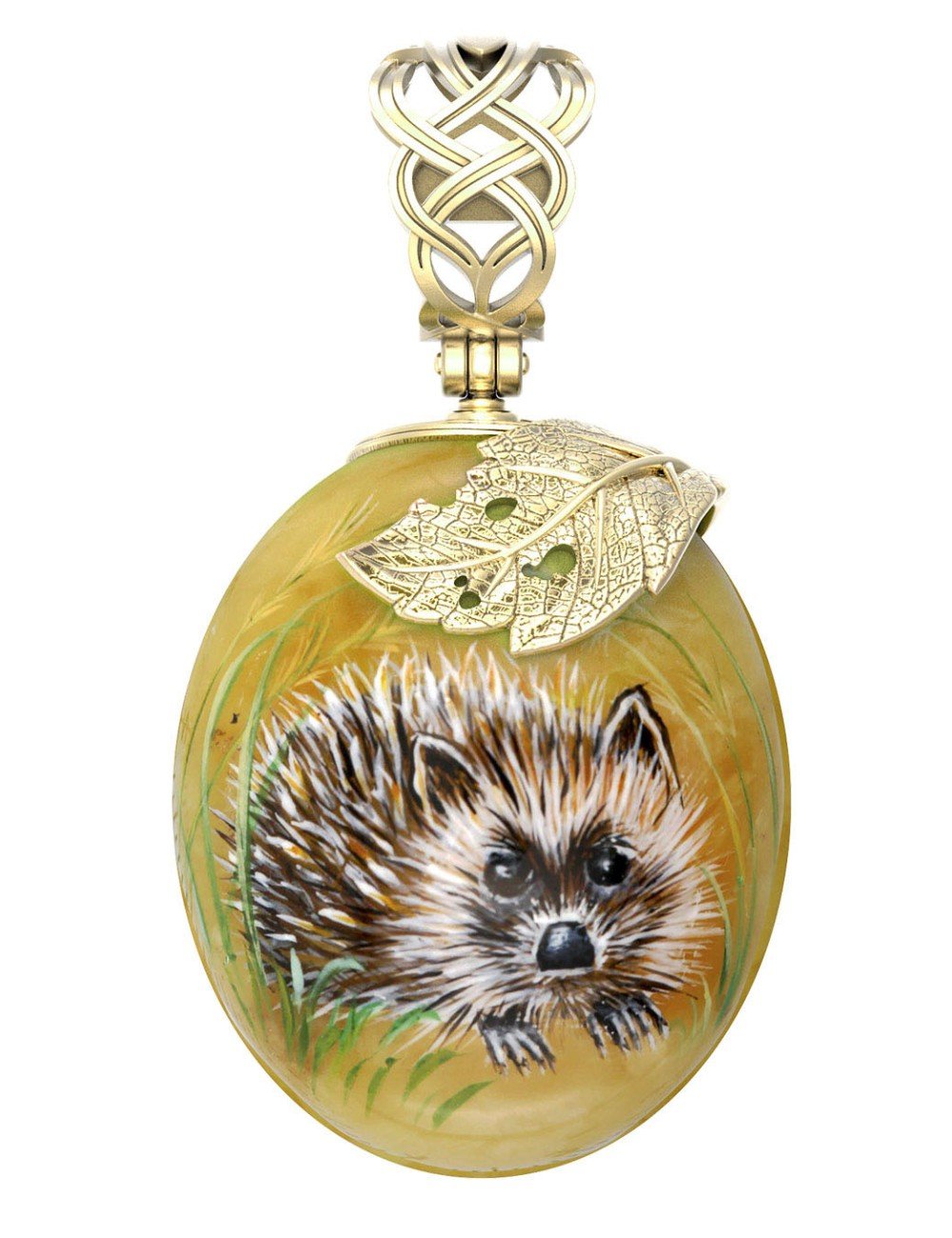 Подвеска из лимонного золота c росписным янтарём