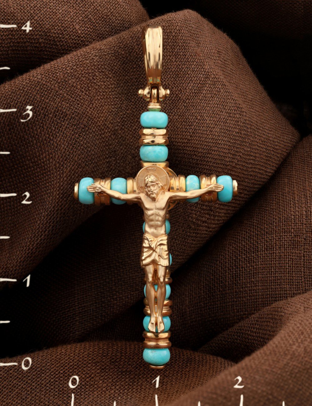 Крест из золота c бирюзой