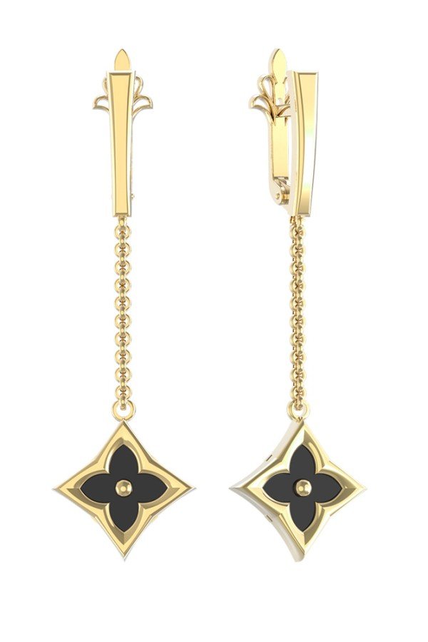 Серьги из лимонного золота c ониксом