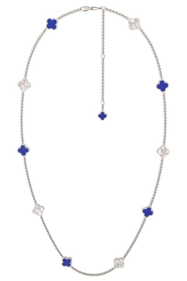 Колье из белого золота c лазуритом и перламутром