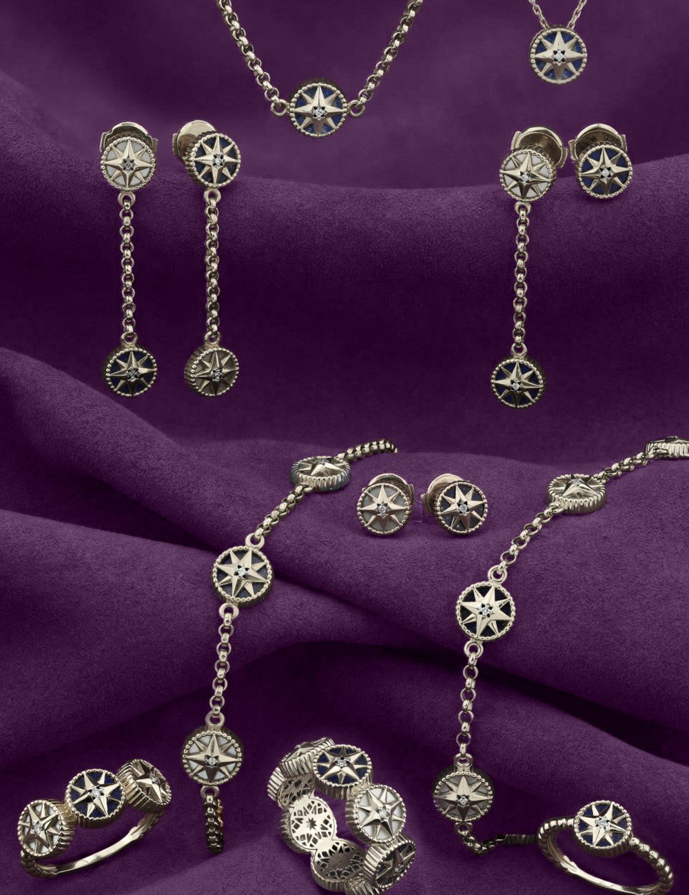 Кольцо из белого золота c бриллиантами, лазуритом и перламутром