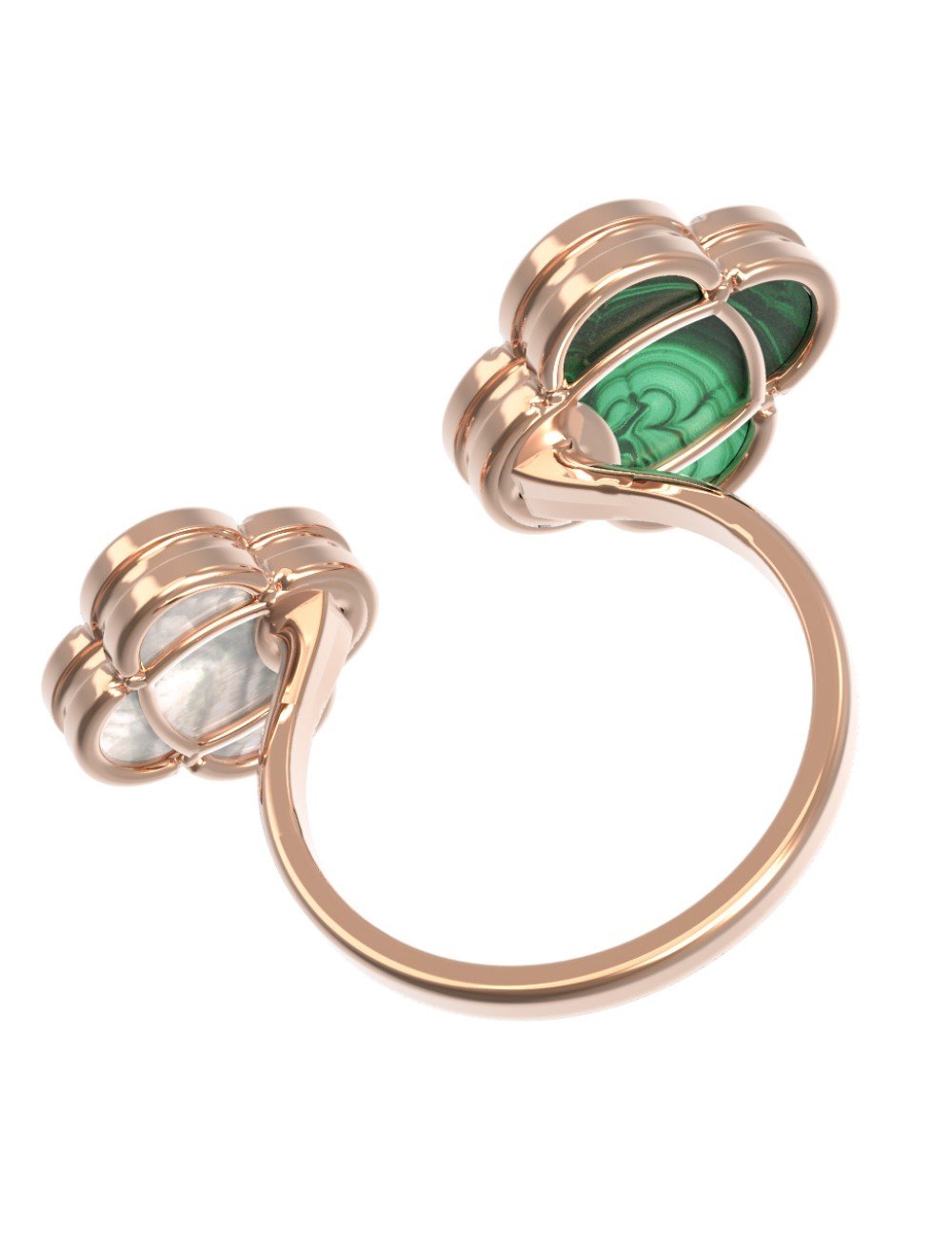 Кольцо из золота c малахитом и перламутром