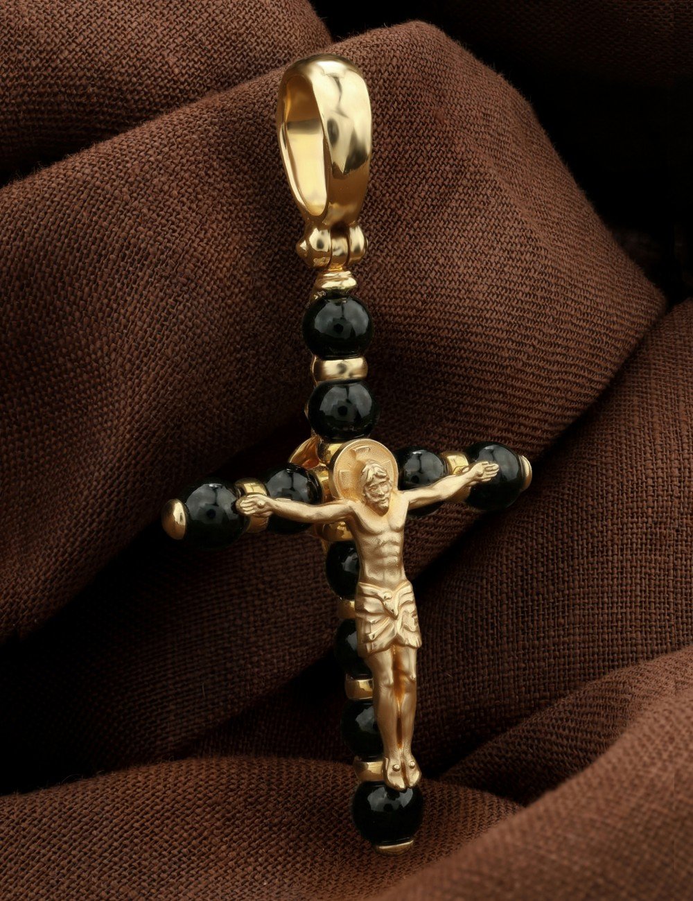 Крест из лимонного золота c ониксом