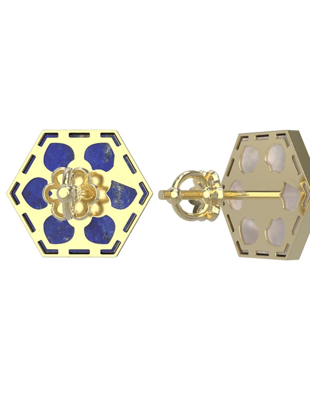 Серьги из лимонного золота c лазуритом и перламутром