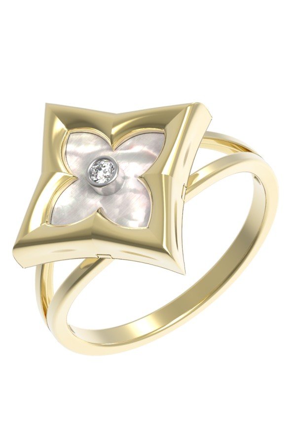 Кольцо из лимонного золота c бриллиантами и перламутром