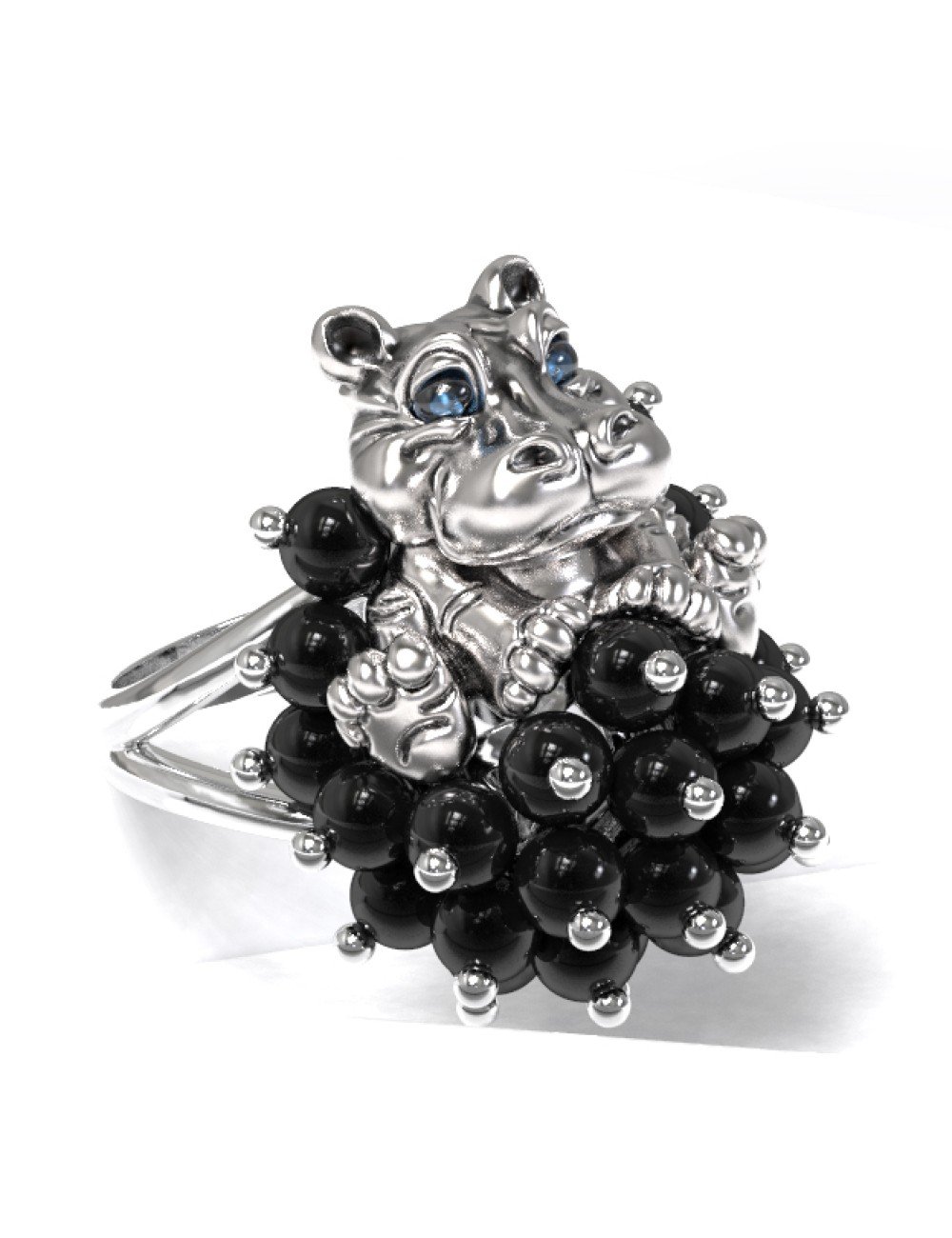 Кольцо из белого золота c эмалью и ониксом