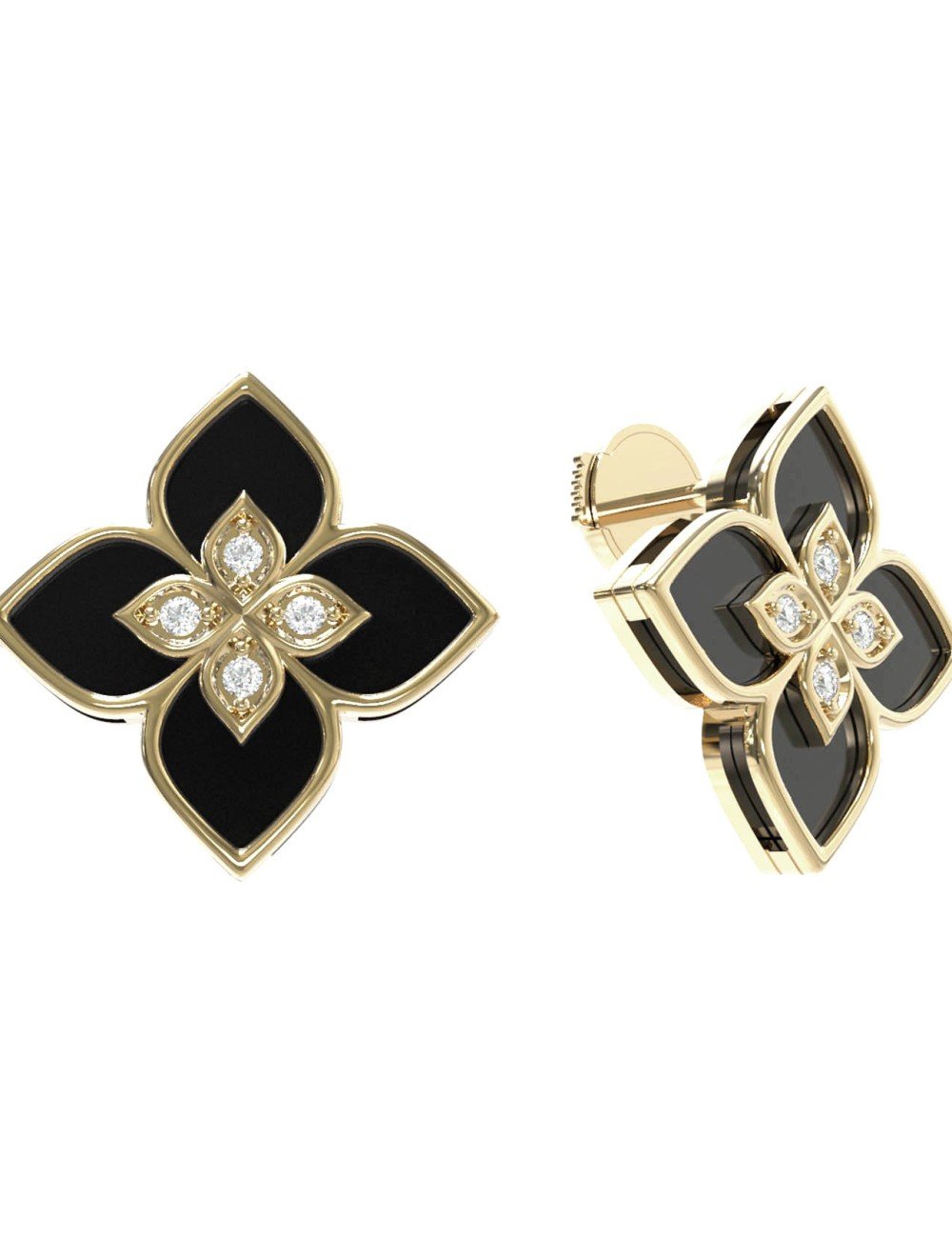 Серьги из лимонного золота c бриллиантами и ониксом