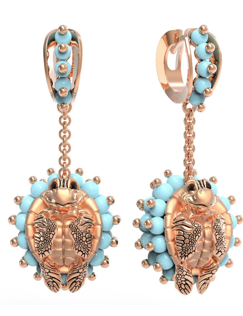 Серьги из золота c эмалью и бирюзой