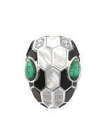 Кольцо из белого золота c бриллиантами, рубином, ониксом, малахитом и перламутром