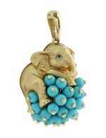 Подвеска из лимонного золота c эмалью и бирюзой