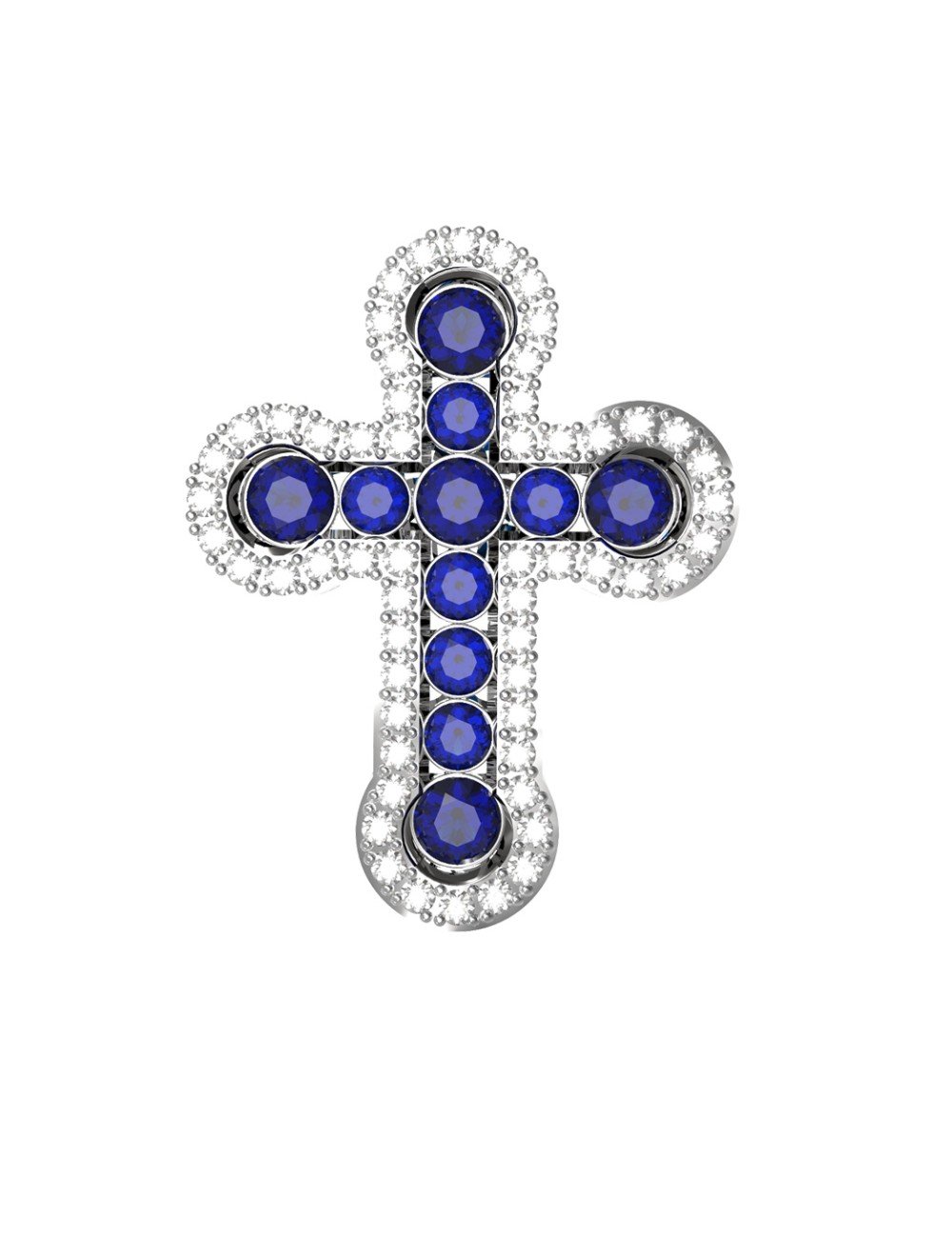 Крест из белого золота c бриллиантами и сапфиром