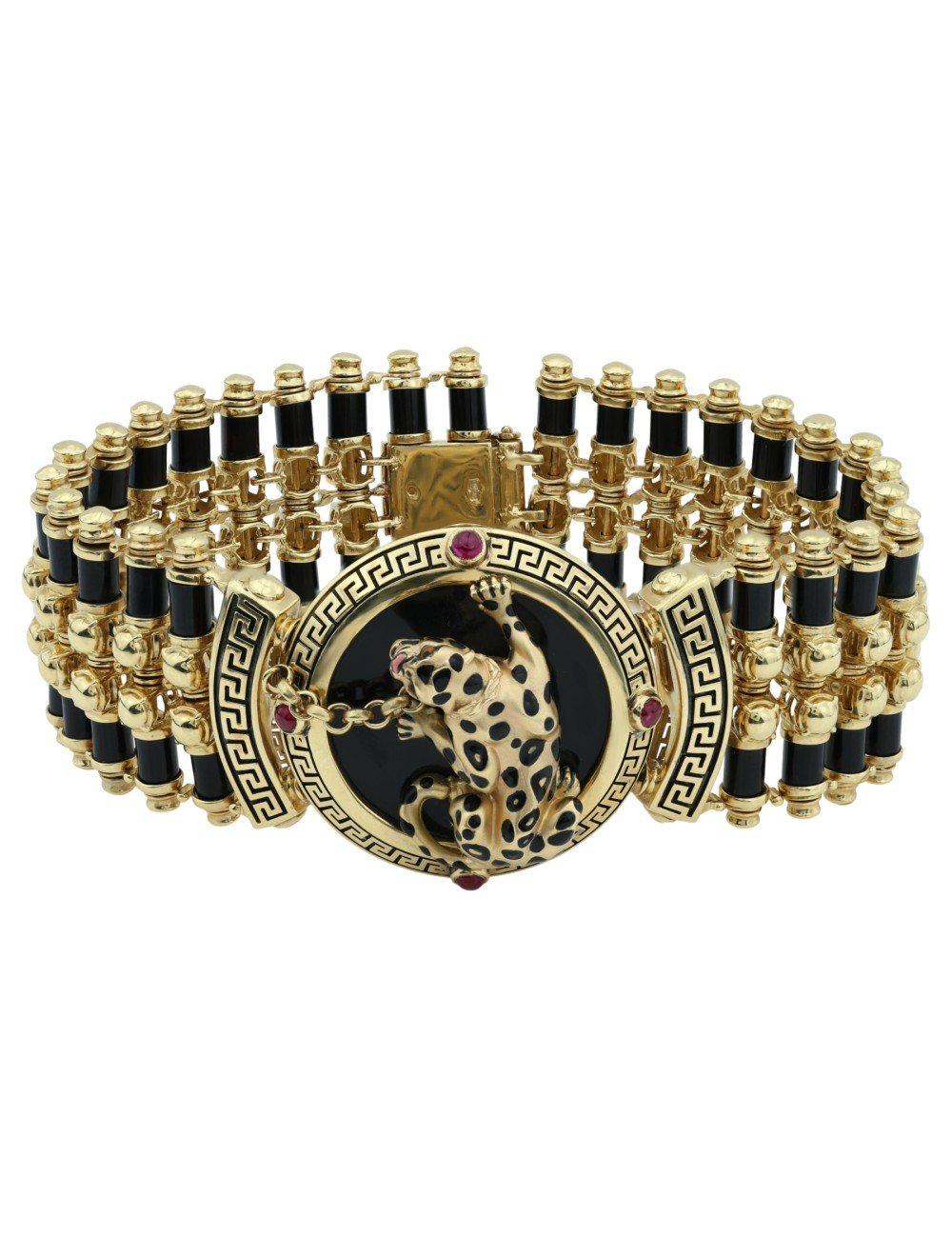 Браслет из лимонного золота c эмалью, ониксом и рубином