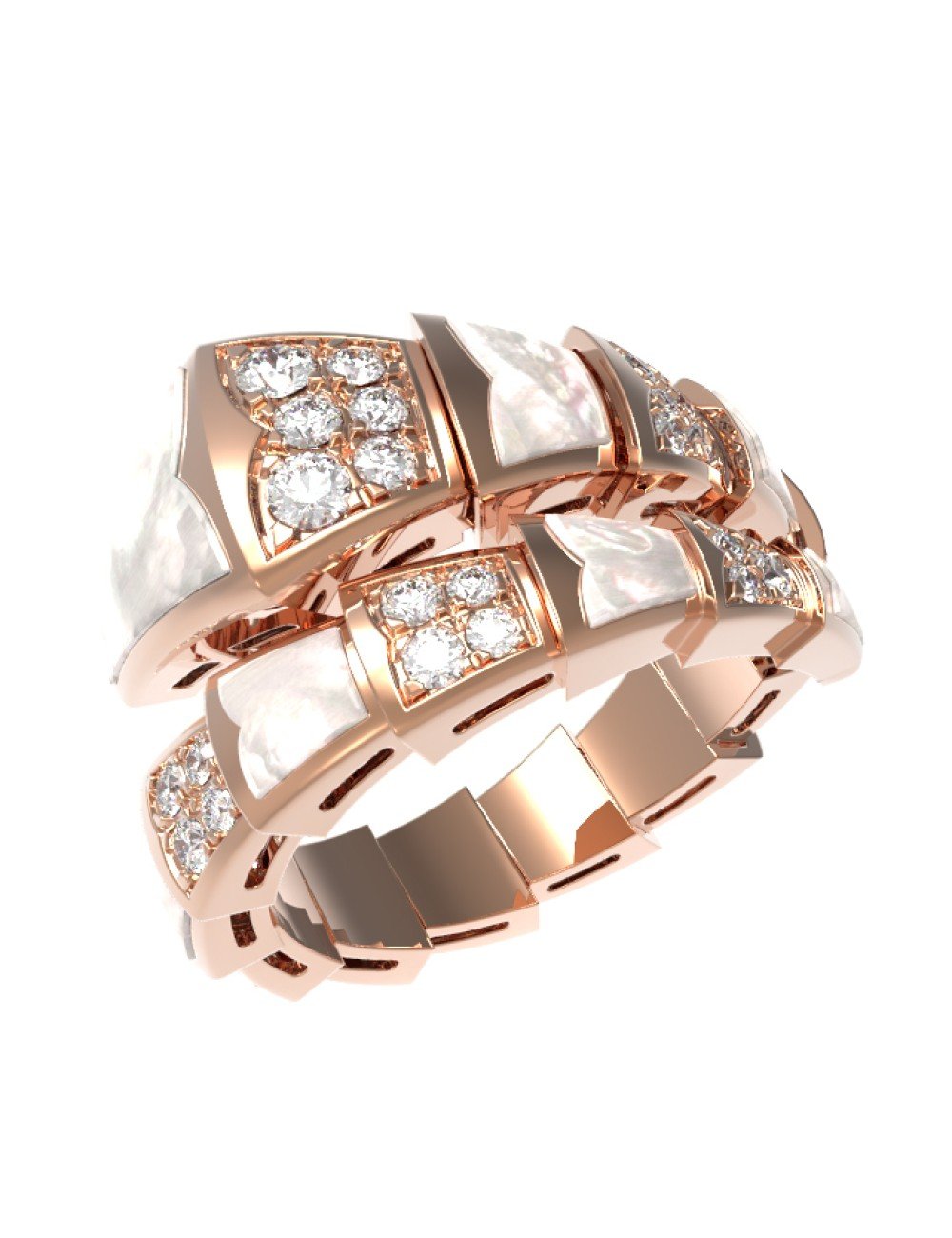 Кольцо из золота c бриллиантами и перламутром