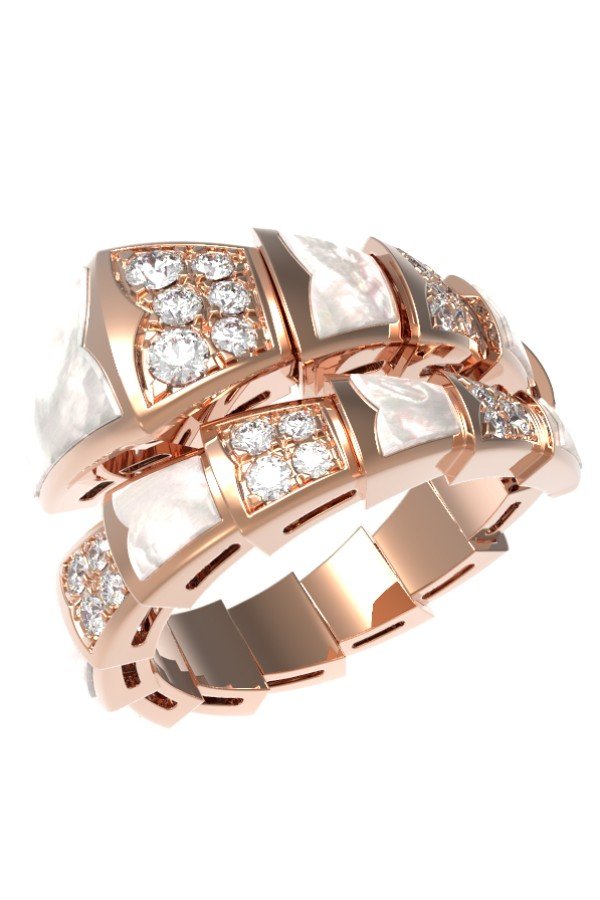 Кольцо из золота c бриллиантами и перламутром